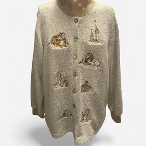 Vintage BonWorth Embroidered Animal Cardigan Sweater (XL petite) cottagecore